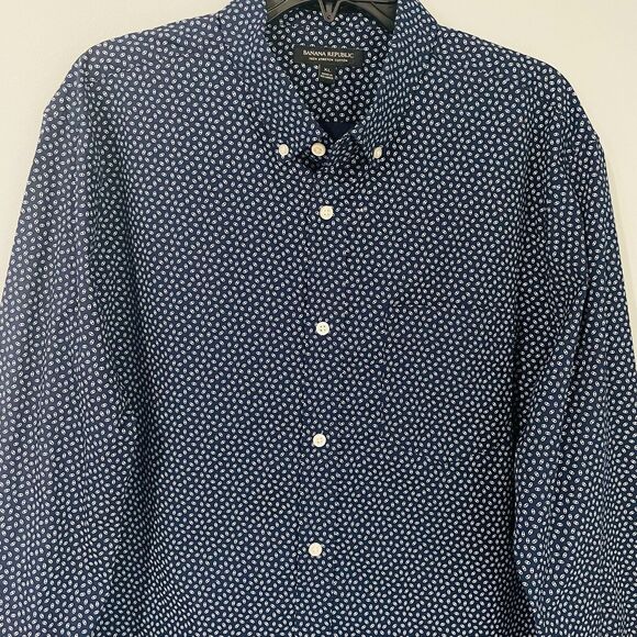 Banana Republic Tech Stretch Men's XL Slim Flex Fit Navy Blue Button Up Shirt - Picture 5 of 16